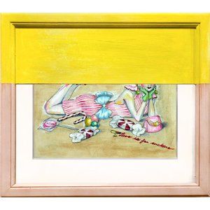 ORIGINAL ART Dip Dye Yellow Paint Pinup Girl Frame